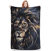 Bidesk Majestic Lion Blanket - Ethereal Soft Cozy Flannel Throw, Warm Lightweight Fuzzy Blankets for Couch, Bed, Travel, Outdoor Comfort 60"x50"