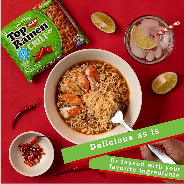 NISSIN TOP RAMEN NOODLE SOUP, CHILI, 3 OUNCE (PACK OF 24)