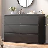 Jocoevol Black 6 Drawer Dresser for Bedroom, 15.3" D x 47.2" W x 32.3" H in Simply Modern Chest of Drawers, Wood Storage Doub
