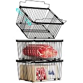 Large Freezer Organizer Bins for 5 to 9 Cu.Ft,Leak-Proof Bottom，3 Pack | ANJUBANFreezer Organizer Bins, Stackable,expandable,foldable,With handle Wire Storage Container Baskets for Sort Frozen Meats