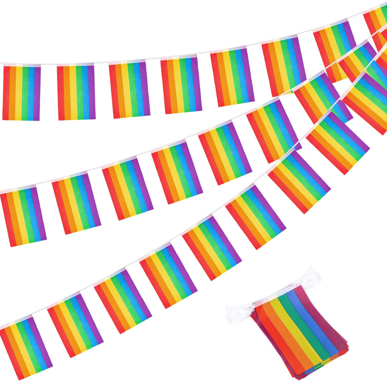 POPOYU 10M LGBT Rainbow Gay Pride Bunting with 30 Flags,RainbowPride Day Decorations,LGBTQ Rainbow Bunting Flags Outdoor Waterproof for 2025 RainbowGay Pride Day Street Party Celebrating