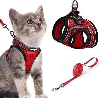 rabbitgoo Cat Harness and Leash Set, Extra Small, Reflective, Red, S