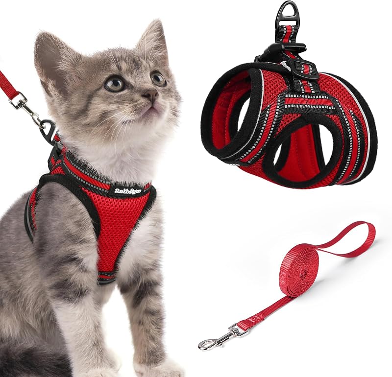 rabbitgoo Cat Harness and Leash Set, Extra Small, Reflective, Red, S