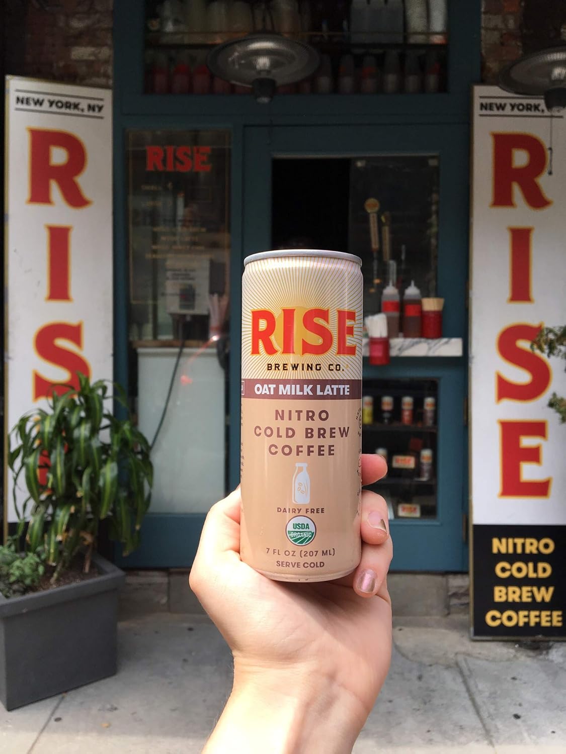 RISE Brewing Co. | Oat Milk Nitro Cold Brew Latte (12 Pack) 7 fl. oz. Cans - Organic, Non-GMO | No Sugar Added & Vegan | Draft Nitrogen Pour, Clean Energy, Low Acidity & Refreshingly Smooth: Grocery & Gourmet Food
