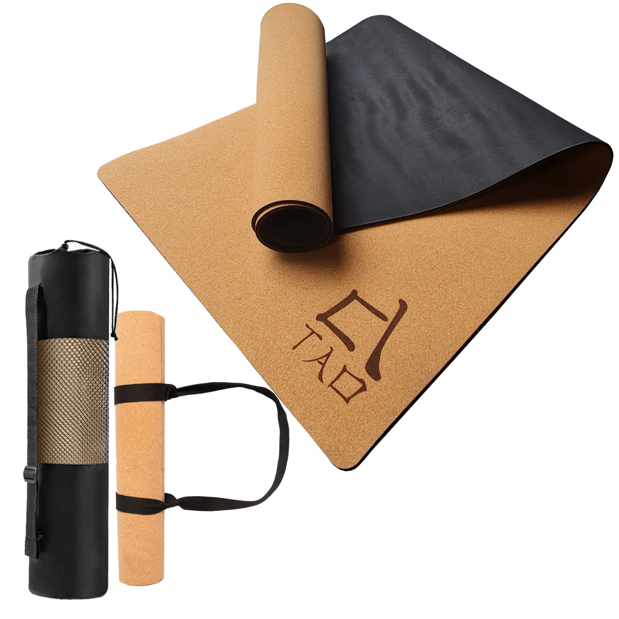 TAO Yoga Mat Natural Cork Pilates Mat Non Slip 5mm Thick 100% Natural with Carry Bag and Strap