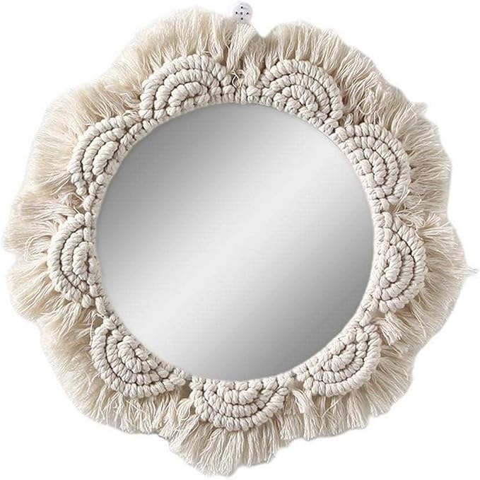CCLLA Espejo Colgante de Pared Espejo Bohemio con Flecos Espejo Redondo