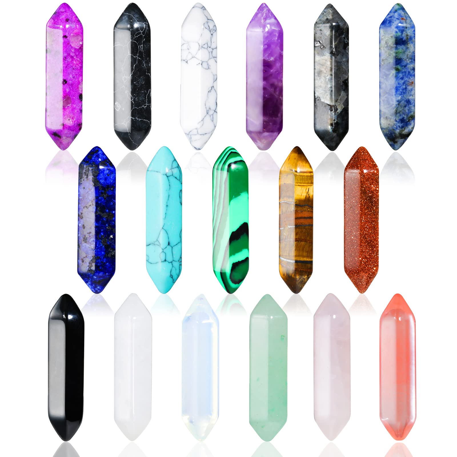 17Pcs Healing Crystals Stones Sets, 17PCS, White, Blue, Green