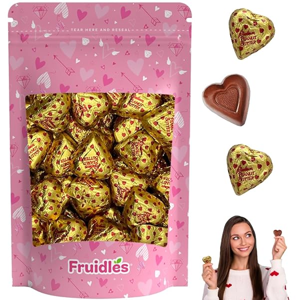 FRUIDLES VALENTINE’S MILK PEANUT BUTTER CHOCOLATE HEARTS, MILK CREAMY CHOCOLATY HEARTS, HOLIDAY TREATS, INDIVIDUALLY WRAPPED FOILS, KOSHER CERTIFIED DAIRY (HALF-POUND)
