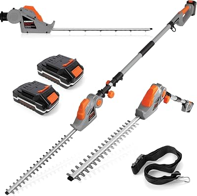 Terratek Cordless Long Reach Hedge Trimmer 20V 2.4m Telepole 2 Batteries