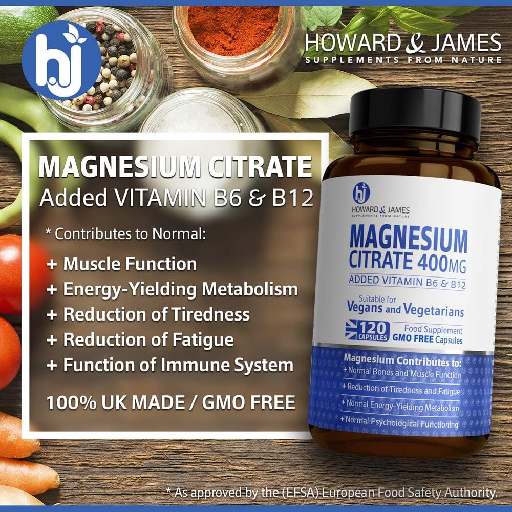 Magnesium Citrate 400mg Plus Vitamin B6 & B12 x120 Capsules by Howard & James, 120 count (Pack of 1) - Image 3