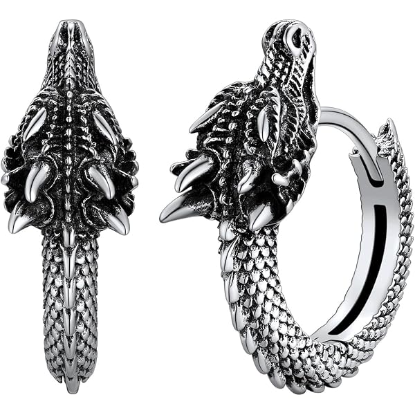 Rockyu Surgical Stainless Steel Hoop Earrings For Men Small Dragon
