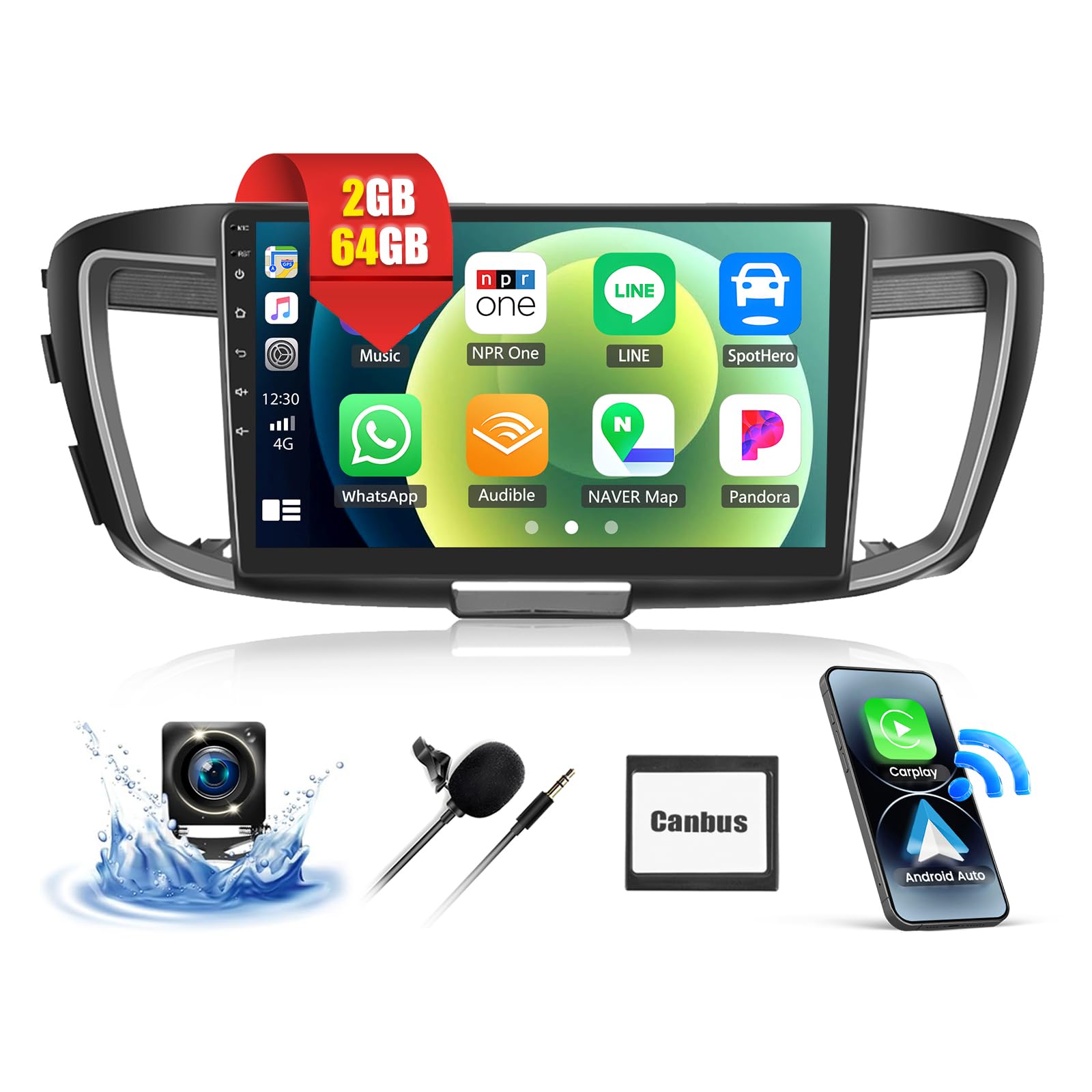 Photo 1 of 2G 64G Car Stereo for Honda Accord 9th 2.4L 2013 2014 2015 Android 13 Head Unit with CarPlay Android Auto 10.1" Touch Screen Car Radio with Bluetooth GPS Navigation WiFi FM HD Backup Camera + Canbus