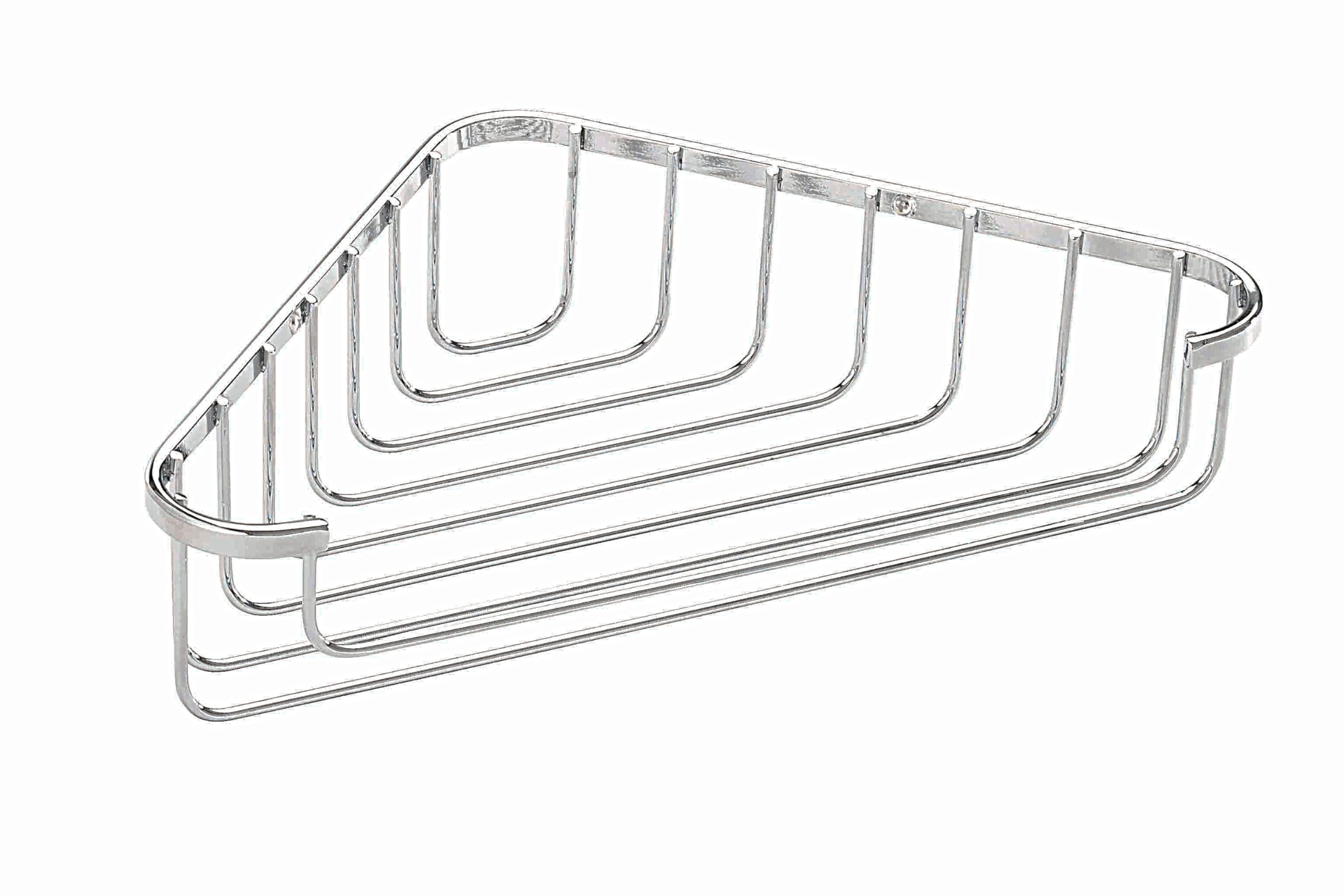Croydex Corner Basket - Bathroom Storage Solution, Chrome Mild Steel Shower Caddy, Elegant Bathroom Accessory with Screw to Wall Fixings, Wall Plugs & Screws Included, Holds Up to 5kg