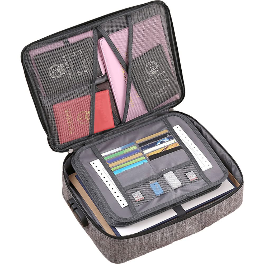 DZOZO File Storage Bag Important Document Organiser with Lock Portable Document Storage Box Holder Large Capacity Certificate File Bag Document Organizer for Documents File Passport