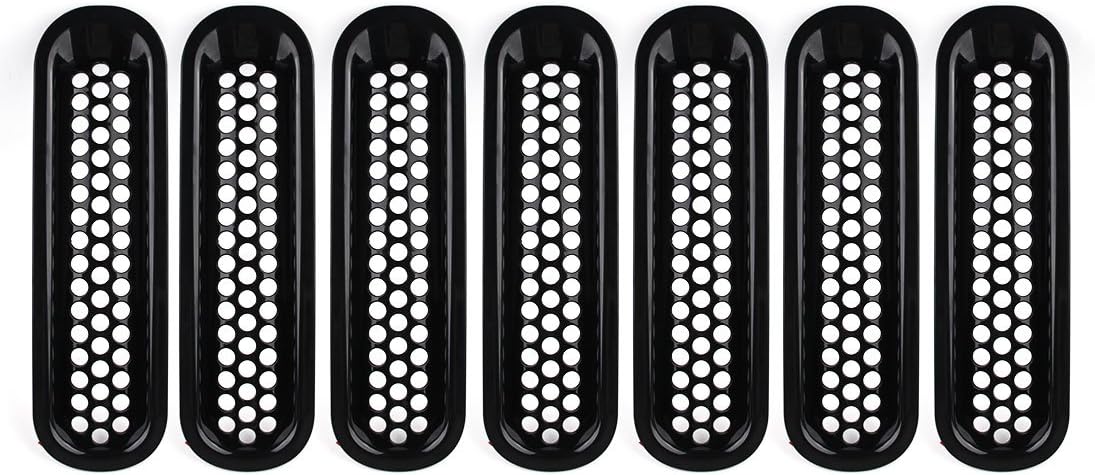 Car Front Mesh Grill Inserts Grille Cover for Wrangler JK 2007-2015 Unlimited Sport Rubicon Sahara, Pack of 7, Black