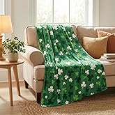 Horaldaily St. Patrick's Day Flannel Blanket Throw, Spring Shamrock Green Leaves Soft Fuzzy Plush Cozy Fleece Blankets for Couch Sofa Bed Lounging, Ideal Gifts for Kids Adults Self, 50x60