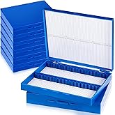 Wonderjune 8 Pcs Microscope Slide Storage Box, Plastic Microscope Glass Slide Holder with Latch Lock for 25mm × 75mm Microslide (100place,7.87 x 6.30 x 1.26 Inches,Blue)