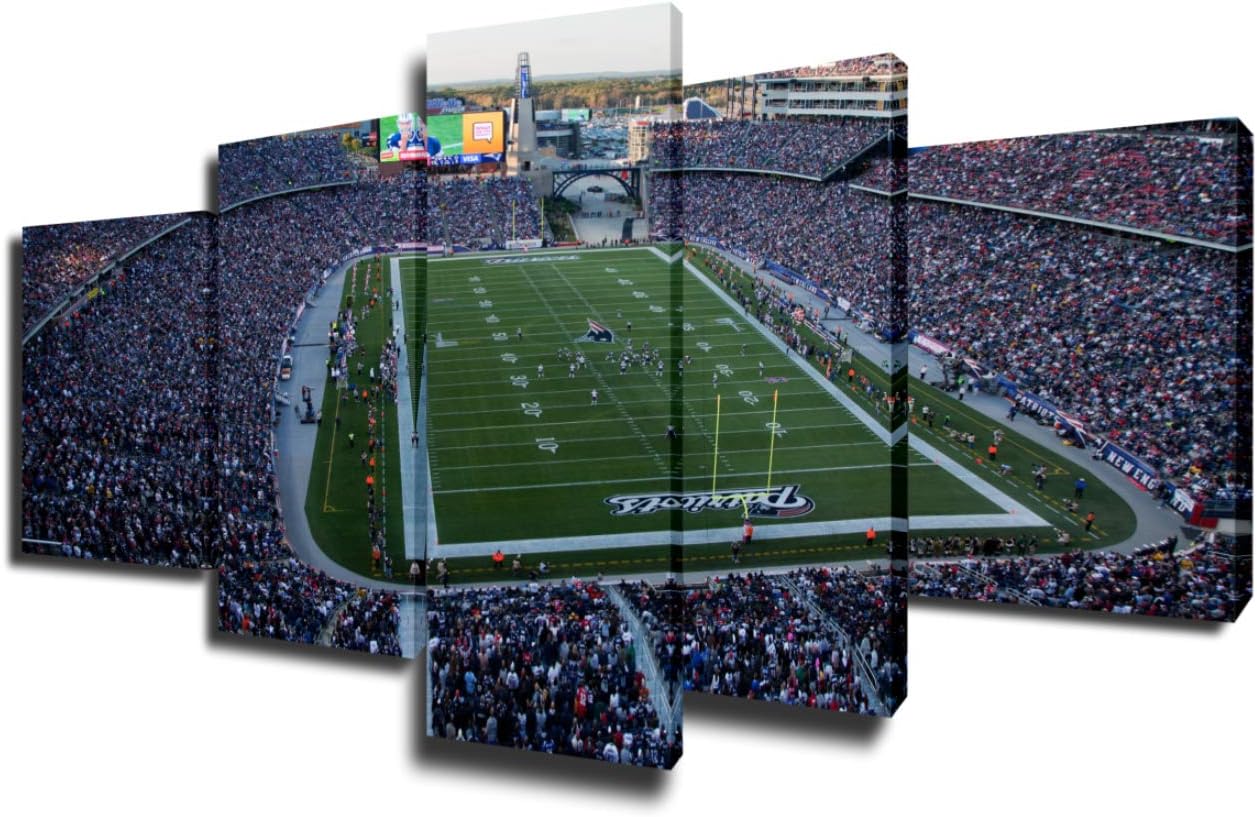 Amazon Com Gillette Stadium Pictures For Living Room New England Patriots Paintings Nfl Wall Art 5 Piece Canvas Wall Art Modern Artwork Home Decor Framed Gallery Wrapped Stretched Ready To Hang 50 Wx24 H Posters