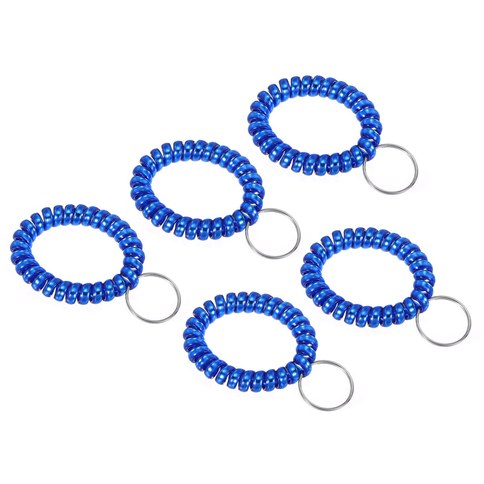 PATIKIL Stretchable Wristband Wristlet Keychain, 5 Pack TPU Spiral Wrist Coil Key Ring Holder for Outdoor Sport Gym Pool Sauna ID Badge, Metallic Sapphire Blue