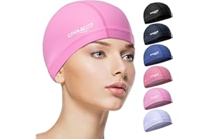 COOLMATE GLOBAL COOLMATE Fabric Swim Cap for Adult Women Men Kid 3 4 6 8 14 16, Silicone Water Resistant Layer, Cloth Swim Cap Gifts for Swimmers, Lightweight and Comfortable for Pool, Lap Swimming (Light Pink, M)