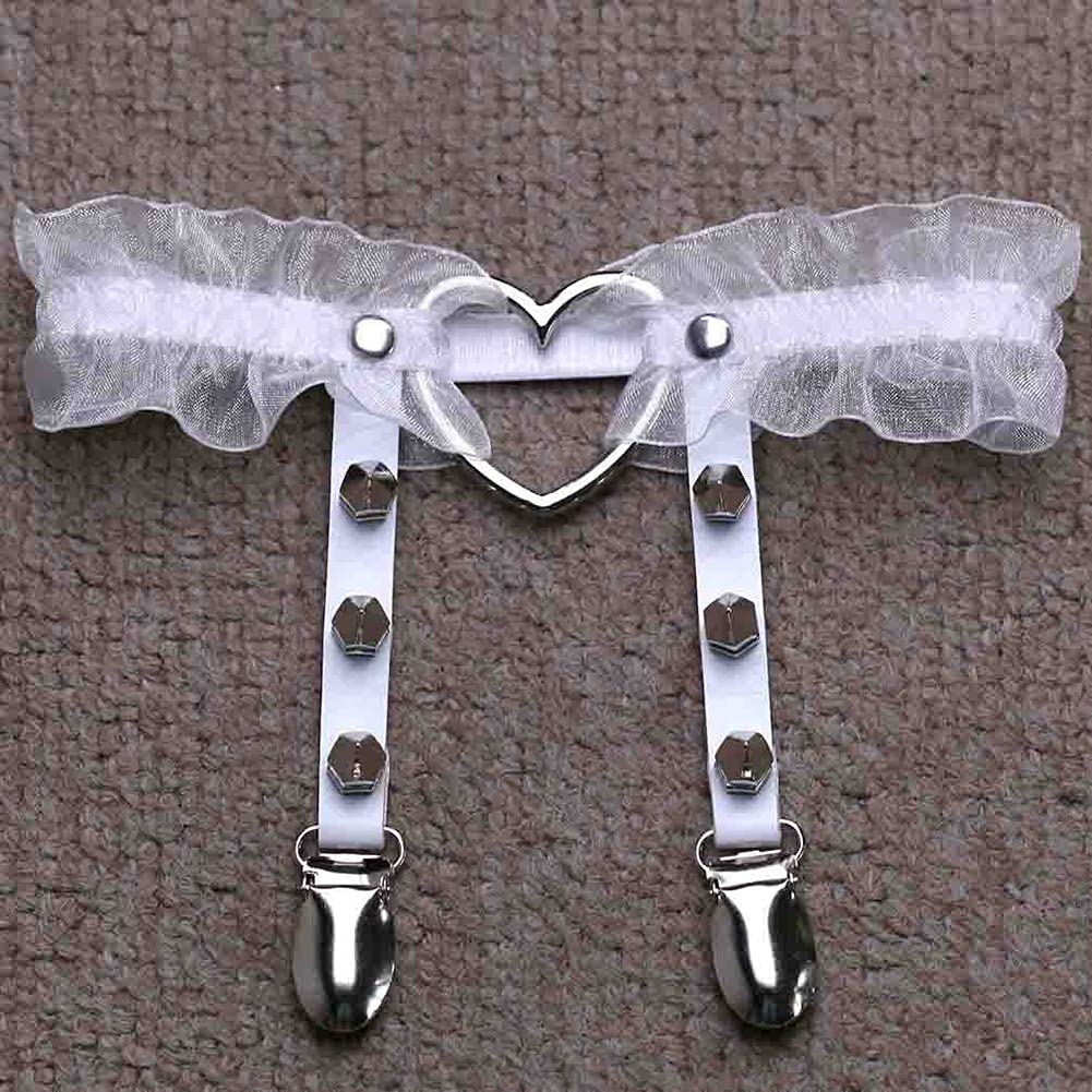 Adove Women Adjustable Leather Thigh Garter,Lace Heart Shaped Leg with Clips punk goth for thigh high socks