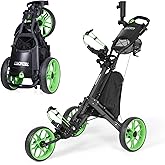 Tedycatt 4 Wheel Golf Push Cart: Lightweight Compact Folding Golf Trolley, Pull Behind Manual Golf Caddy with Cup, Phone & Umbrella Holder, Foot Brake
