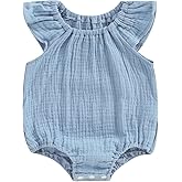 Newborn Baby Girl Clothes Ruffle Sleeve Solid Smocked Bubble Romper Jumpsuit Bow Headband Cute Summer Clothes