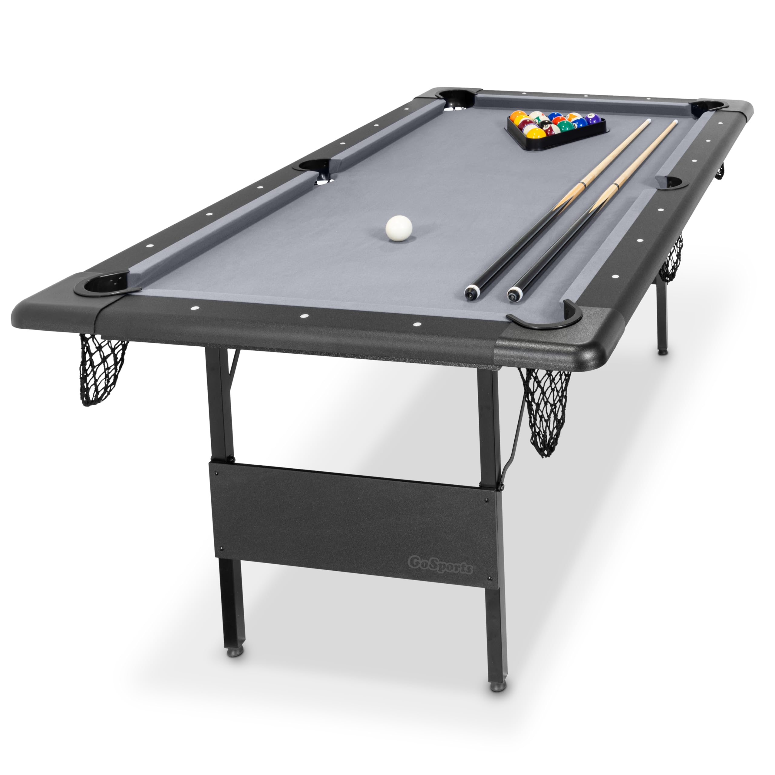 Photo 1 of GoSports 6 ft Foldable Pool Table - Portable Billiards Table with Accessories - Black with Gray Felt