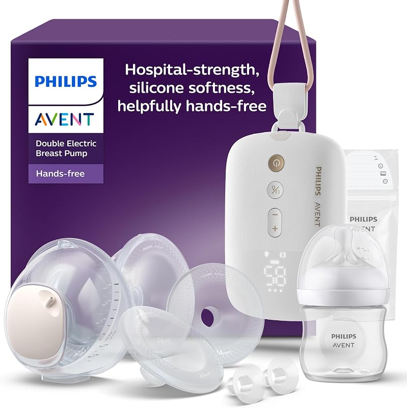 Philips AVENT Hands-free elektronische Doppelmilchpumpe, Motor in Krankenhausqualität, spiegelt den Trinkrhythmus des Babys wider, bis zu 85 Pumpbewegungen pro Minute, 2 Auffangschalen, SCF547/11