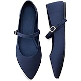 Soesyi Pointed Toe Flats Knit Ballet Flat Shoes for Women Comfortable with Adjustable Strap,Washable Dressy Casual Flats for Work Office