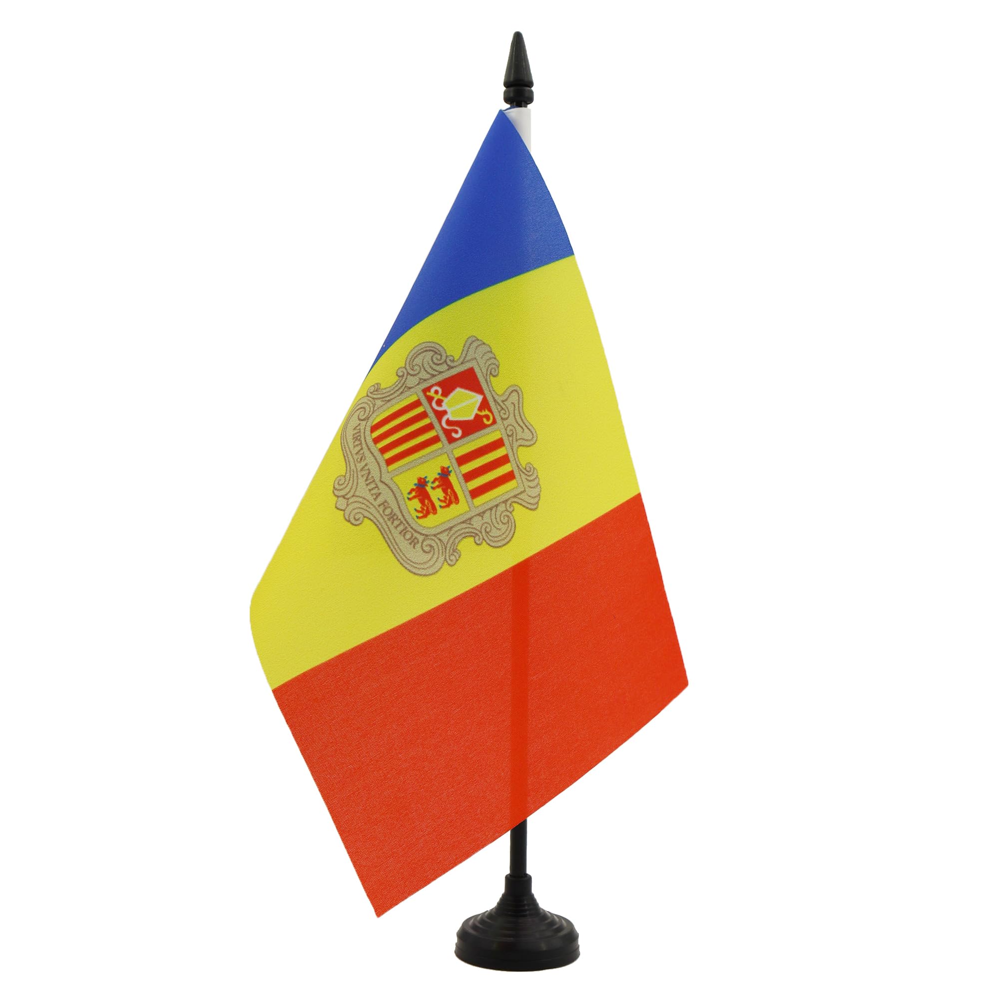 AZ FLAG Andorra Table Flag 5'' x 8'' - Andorran Office Decoration 100% Polyester 21 x 14 cm - Mini Desk Flag with Pole and Black Plastic Base