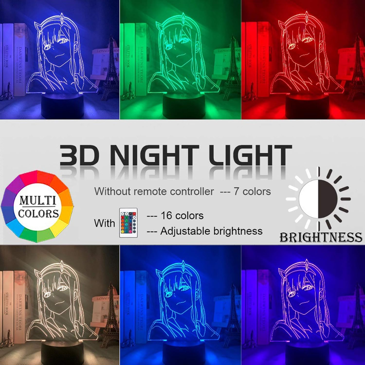 Night Light for Kids 3D Illusion Lamp 16 Colors Changing with Remote, Anime Darling in Franxx Children s Best Birthday Holiday Gifts - Image 3
