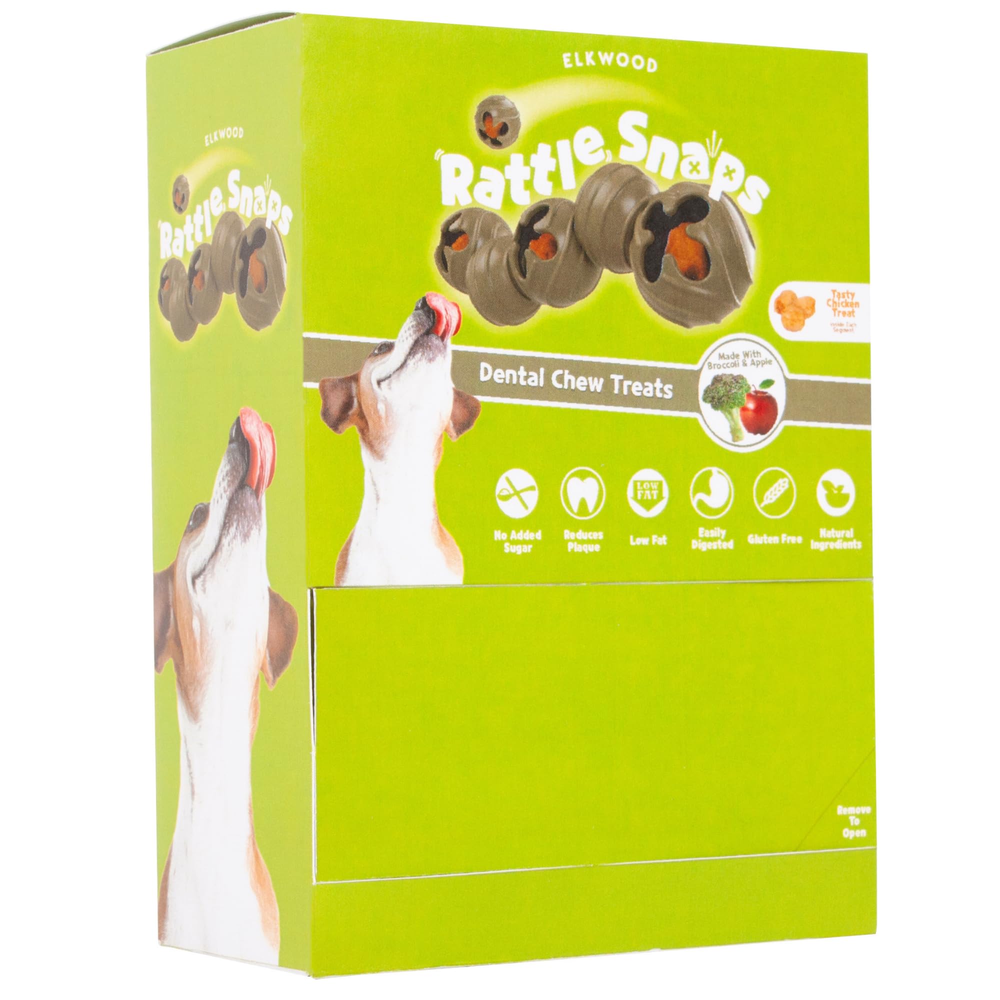Elkwood Rattlesnaps Dog Dental Chews & Training Treats (10 Pack 20 Sticks) | Broccoli & Apple with Chicken | Antioxident Rich, Grain Free Chews | Promotes Healthy Teeth & Gums | Digestion Support