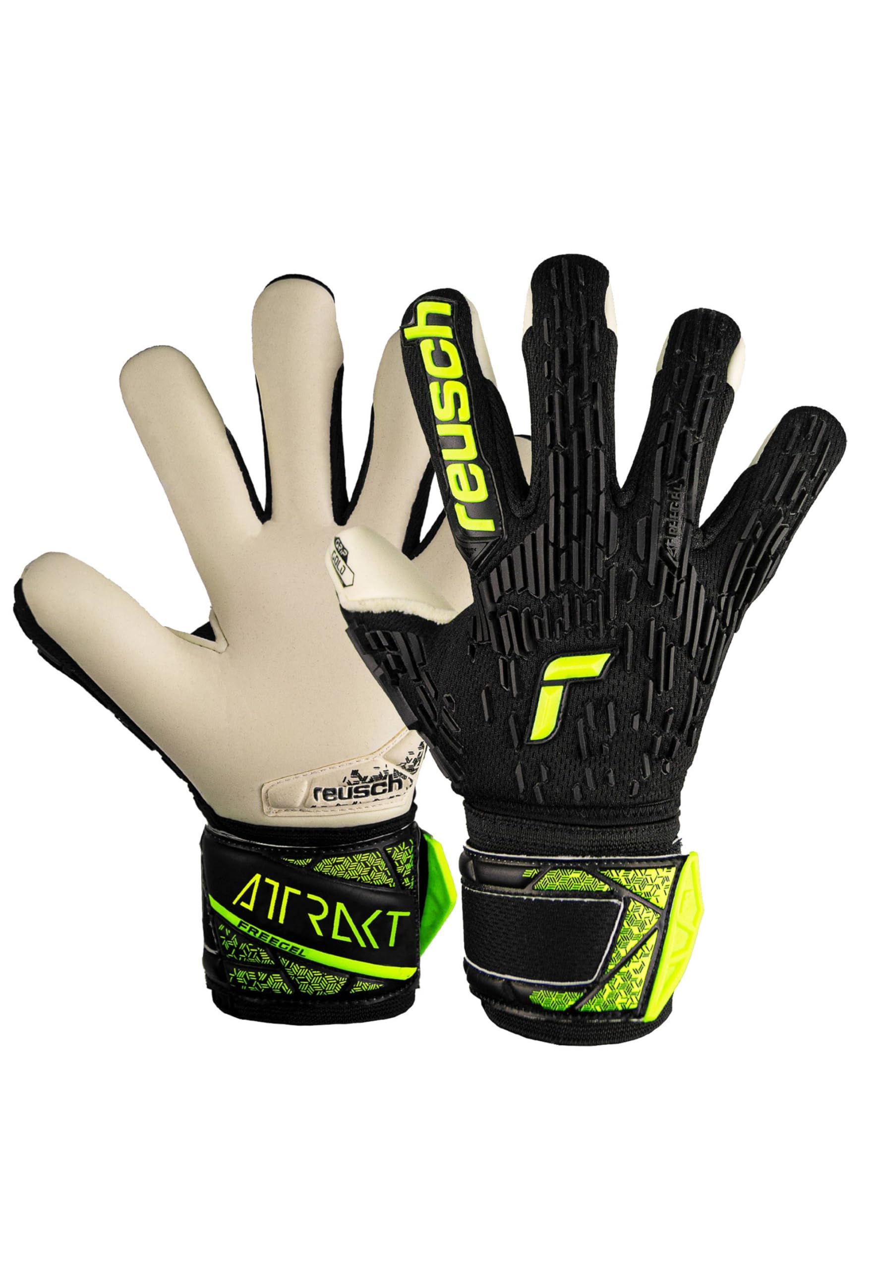Reusch Attrakt Freegel Gold Finger Support Junior Goalkeeper Gloves for Children with Evolution Negative Cut and Finger Protection