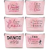6 Pcs Dance Makeup Bag, Dancer Gifts, Dance Gifts Dance Stuff Cosmetic Bag Dance Recital Gifts for Girls Women Friends Dance Lover Travel Toiletry Bag, Dance Teacher Gifts Graduation Birthday Gifts