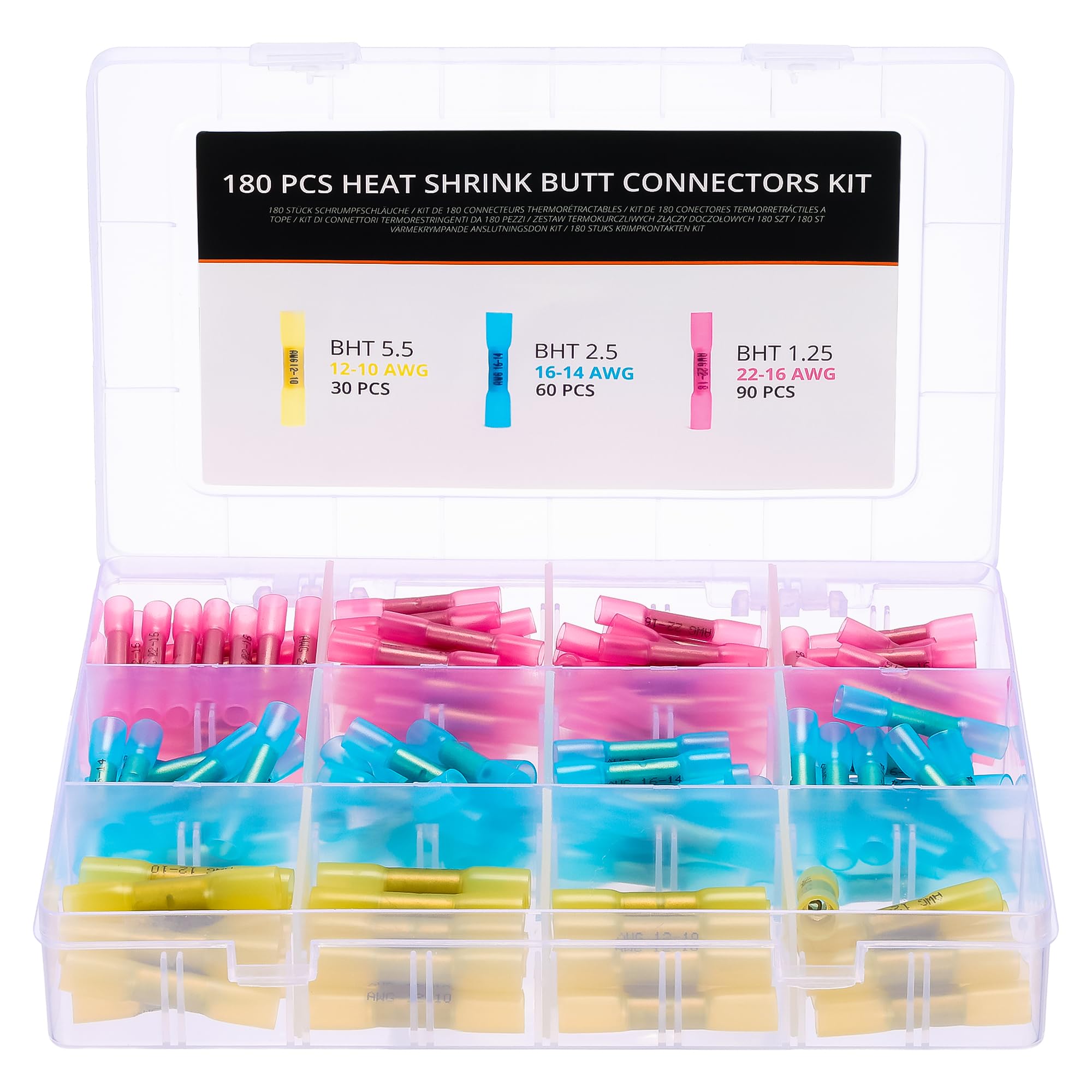 Wirefy 180 PCS Heat Shrink Butt Connectors Kit - Marine Grade - 22-10 AWG