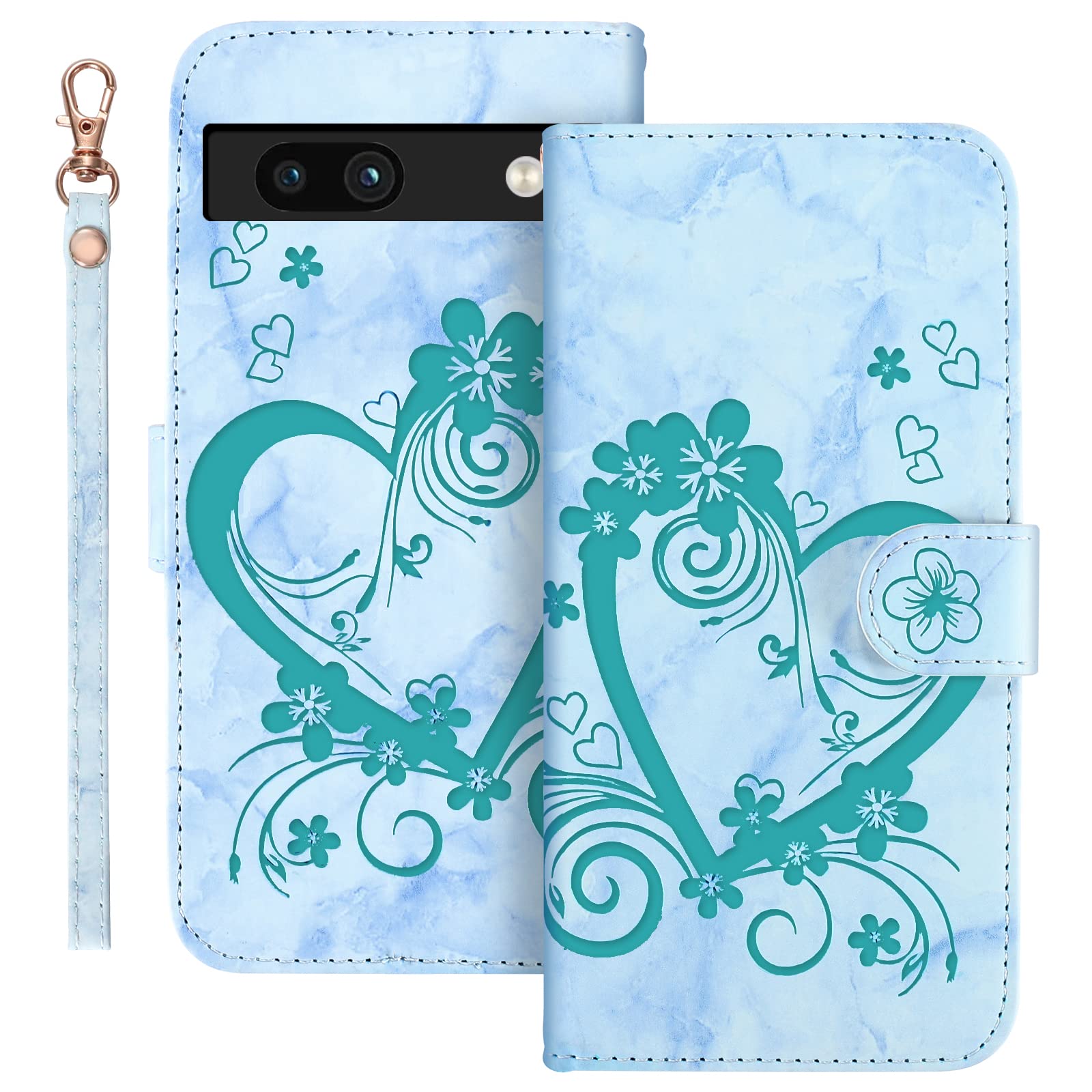 Auslbin Flip Case for Google Pixel 7A 6.1", Love PU Leather Mobile Cover with Wristband for Google Pixel 7A 5G, Black — image 1