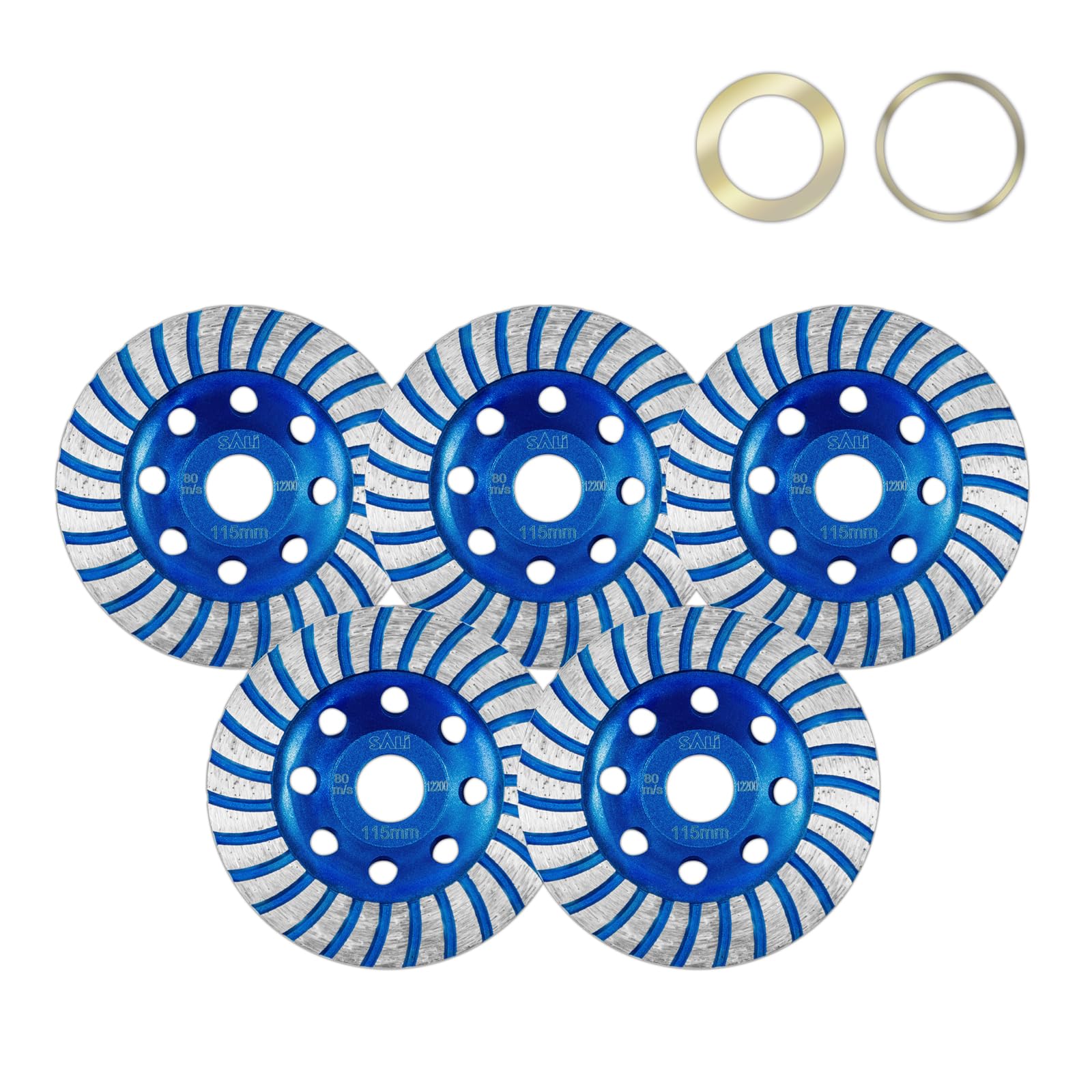 SALI 5pcs Diamond Concrete Grinding Wheel 4 1/2 inch for Polishing and Cleaning Stone Surface, Cement, Marble, Rock, Granite, and Thinset Removing, Angle Grinder Segment Wheels Cup 115 * 22.2MM