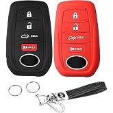 QBUC 2pcs for Toyota Key Fob Cover 4 Buttons Remote Key Protection Case | For Toyota Tacoma Prius Venza Corolla Crown Sequoia Tundra Grand Highlander RAV4 Prime，Soft Silicone Rubber (Red)