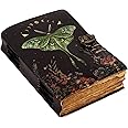 Blank Spell Book of Shadows Journal with Lock Clasp Vintage Handmade Leather Luna Moths and Morpho Butterfly Print Diary Prayer Pagan Witchcraft Supplies Wiccan Decor Notebook Daily (10x7 Inch)