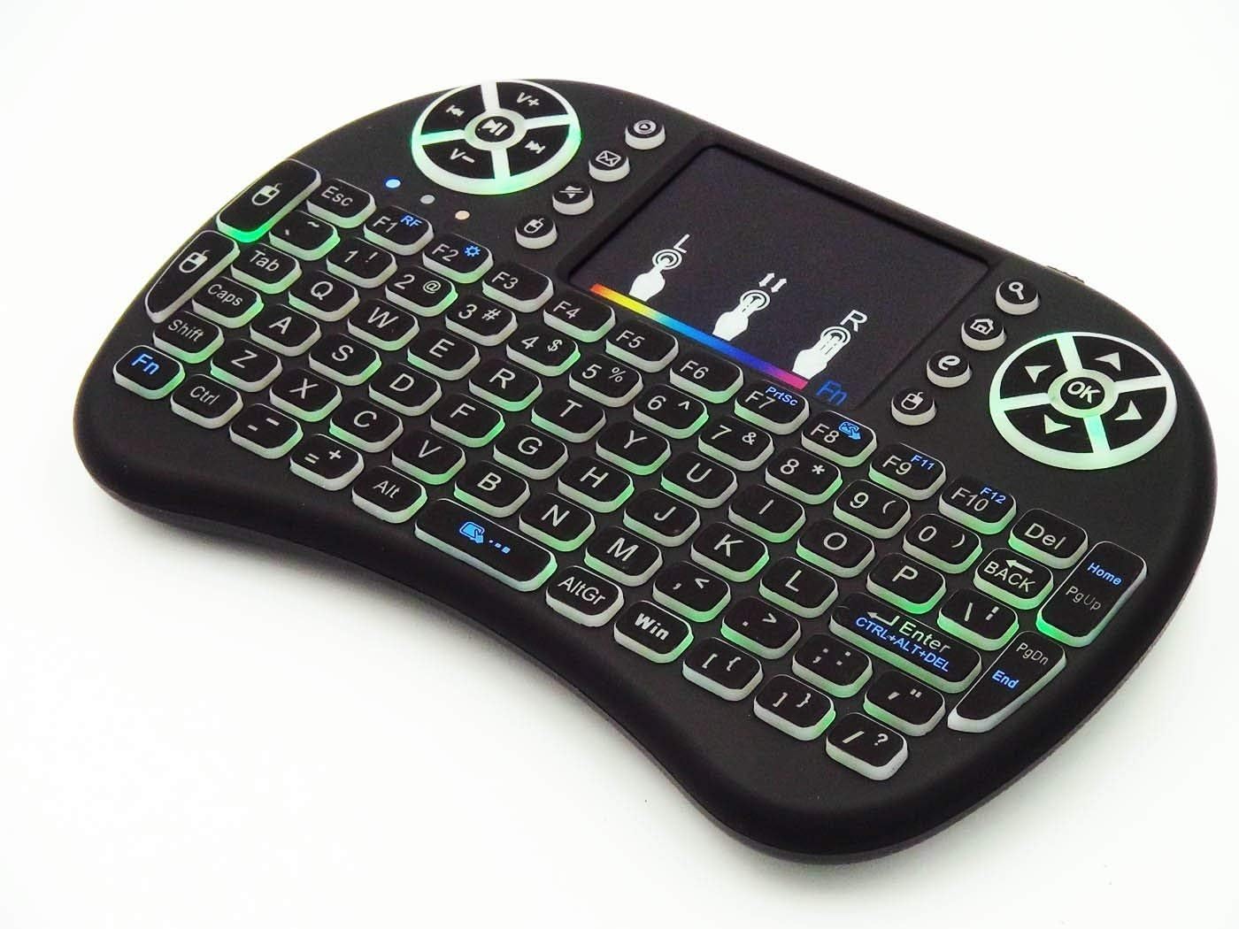 XBOSS i8 New Arrivel Mini Wireless 2.4ghz 7 Color Backlight Touchpad Keyboard with Mouse Rechargeable for Game Pc/Mac/Android(Black)