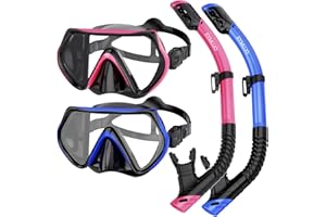 Snorkel Set Adults, Snorkeling Mask Diving Scuba Gear Swim Goggles with Nose Cover and Dry Top Snorkel Tube Kit 180° Panorami