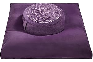 ELLIER Zafu & Zabuton Meditation Cushion Set - Buckwheat Hull & Memory Foam Pillows, Ergonomic Support for Yoga, Mindfulness - Organic Velvet Cover, Large Size, Durable Comfort (Purple)