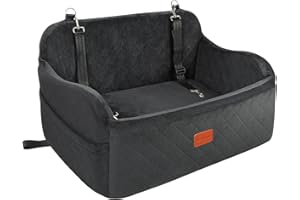 Lealchum Large Dog Car Seat,Memory Foam Cushion Car Seat for 2 Small Dogs,Comfy Car Dog Bed with Side Pocket and 2 Clip-On Safety Leashes,Easy to Install Cars Seat for Dogs(Black, Large)