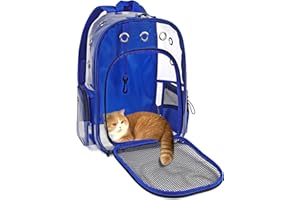 YUDODO Pet Cat Dog Backpack Carrier Travel Hiking Mesh Front Dog Backpack Carrier for Cat Rabbit Small Animal Breathable Clear Lightweight Pet Backpack for Outdoor Walking (Blue 2-10lbs)