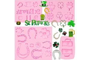 LCCAKEM 4Pcs St.Patrick's Day Fondant Molds, Shamrock Horseshoe Beer Beard Silicone Molds, Four-Leaf Clover Irish Hat Chocolate Molds for Cake Decoration Cupcake Topper Candy Clay Resin