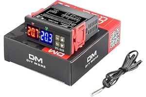 diymore All-Purpose Digital Temperature Controller Fahrenheit 2-Stage Outlet Thermostat Heating and Cooling Mode Dual Displays Temperature Controller Thermostat Heating Cooling Switch with NTC Sensor