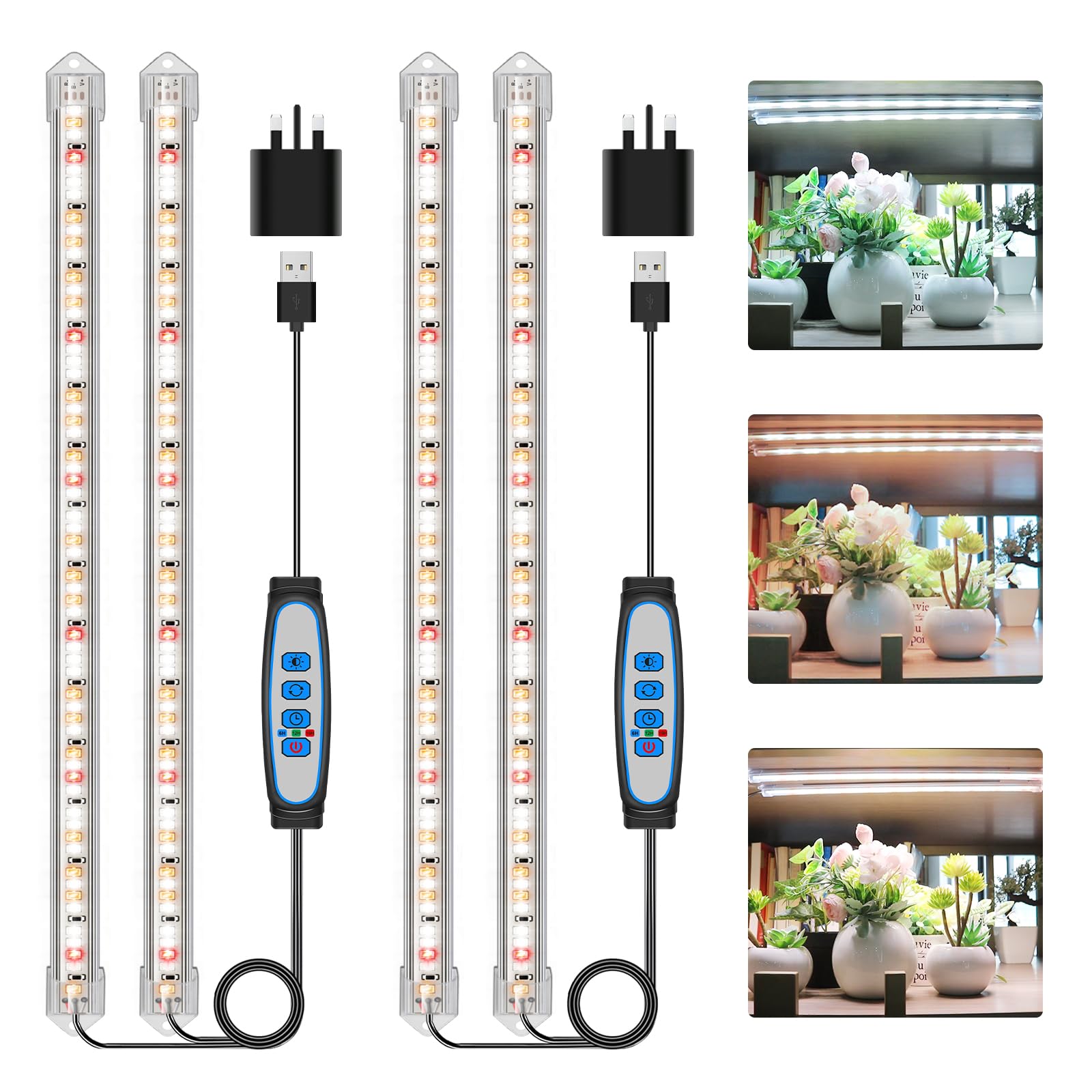 Kullsinss Grow Lights for Indoor Plants, 6000K/3000K/660nm Full Spectrum LED Plant Grow Light Strips with 10 Dimmable Levels, 3/9/12H Timer, Sunlike Grow Lamp for Hydroponics Succulent, 2 Pack