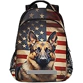 Dog Backpack for Students Boys Girls American Flag German Shepherd Dog School Bag Travel Daypack Rucksack