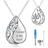 Tree of Life Urn Ashes Necklace for Women: 925 Sterling Silver Family Tree Teardrop Urn Necklace Memorial Jewelry for Women